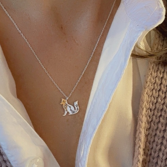 Sterling Silver Fox Constellation Necklace with Cubic Zirconia - Picture 8 of 10